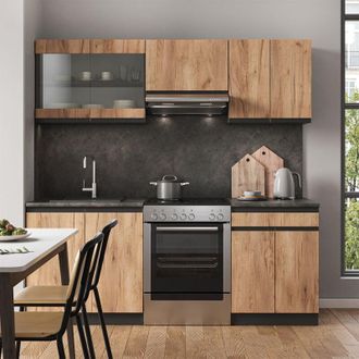 Vicco Mueble De Cocina R-line, Oro Power Roble/antracita, 200 Cm Forma De J