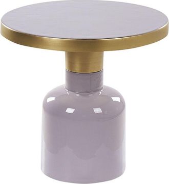 Beliani Mesa auxiliar de centro moderna glamour metal hierro acabado brillante esmaltado tablero redondo de latón violeta Lomita