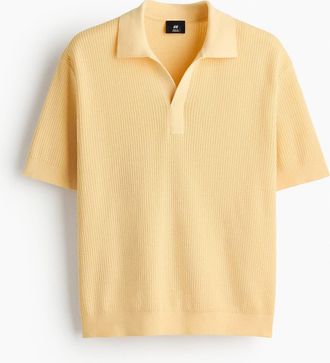 H&M Regular Fit Cable-knit Polo Shirt in Yellow at Nordstrom, Size Xx-Large