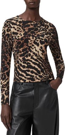 AllSaints Katlyn Leopard Print Jersey Top in Pardus Honey Brown at Nordstrom, Size 10 Us