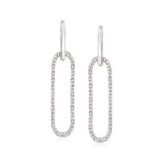 Ross-Simons Diamond Paper Clip Link Removable Hoop Drop Earrings in Sterling Silver