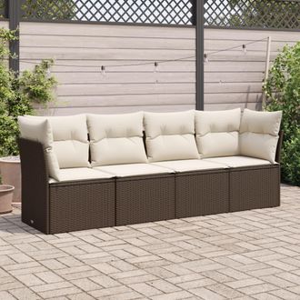 vidaXL Set De Sof&aacute;s De Jard&iacute;n 4 Pzas Y Cojines Rat&aacute;n Sint&eacute;tico Marr&oacute;n Vidaxl