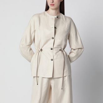 Max Mara Beige linen and silk jacket with drawstring