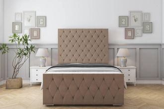 Sloomy Watson Plush Frame-Mattress - 50 Upholstered Headboard in Taupe | Size: Single