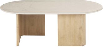 Maisons du monde Mesa de centro de mármol blanco con efecto travertino y madera de mango maciza L.120