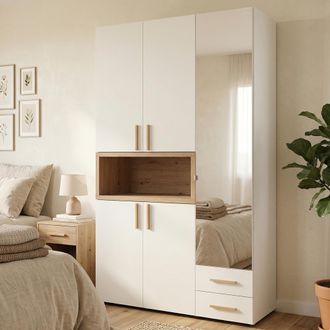 Dmora Guardaroba 3 Ante Pianezze, Armadio Camera Da Letto Appendiabiti, 2 Cassetti, 6 Ripiani, 134.5x56 Cm Bianco