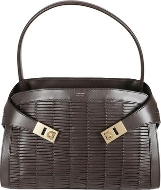 Ferragamo Geweven Handtas met Band - Dames - Handtassen - Bruin - ONE Size - Leer - Tassen
