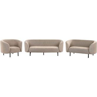 Beliani Conjunto De Sala De Estar Moderno Sof&aacute;s De 2 Y 3 Plazas Sill&oacute;n Tejido De Poli&eacute;ster Patas Negras Gris Pardo Loen