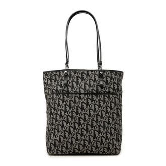 Dior Navy Canvas Leather Handbag Tote Bag (Pre-Owned)