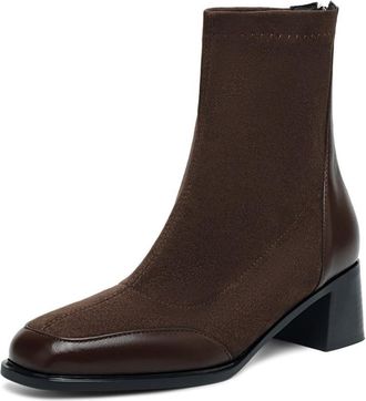 Generic Womens Retro Square Toe Faux Suede And Faux Leather Ankle Boots With Medium Block Heels Side Zipper Comfortable Non Slip Wear Resistant For Daily Offi