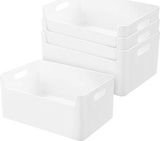 OEM Juego De 4 Cajas De Almacenamiento De Pl&aacute;stico Para Cocina Y Ba&ntilde;o, 25 Cm, Cesta De Almacenamiento Frontal-inferior, Cajas De Almacenamiento Blancas, E