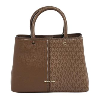 Michael Kors Tassen, Dames, Bruin, ONE Size, Leer, Flora Medium Signature Logo and Leather Satchel
