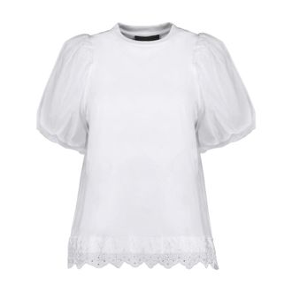 Simone Rocha Tulle Overlay Puff Sleeve Lace Blouse - White