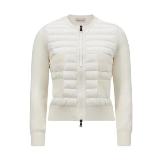 Moncler Truien & Vesten, Dames, Wit, XS, Wol, Donsjas Cardigan met Ritszakken