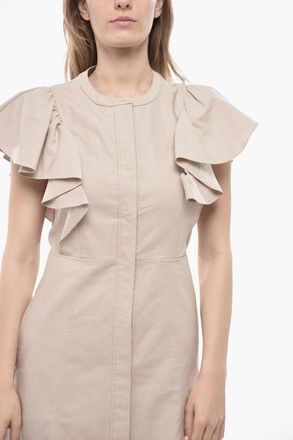 Chlo&eacute; Flared Gabardine Shirt Dress with Ruffle Sleeves Chloe