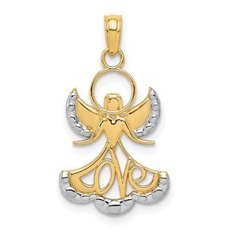 Diamond2Deal 10k Yellow Gold Rhodium Love Angel Pendant