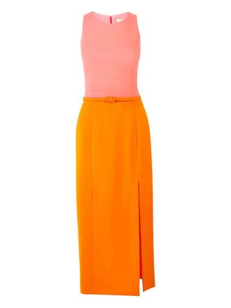 Carolina Herrera Colorblocked midi dress with belt - women - Wool/Elastane - 10 - Orange