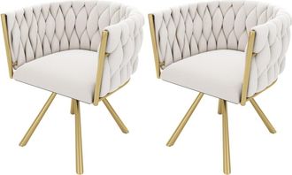 Urban Meuble Conjunto de 2 sillones giratorios en terciopelo beige y metal dorado