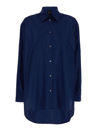 Plaîn Oversized Blue Shirt In Cotton Woman