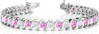 Allurez Pink Sapphire & Diamond Tennis S Link Bracelet 18k White Gold (6.00ct)