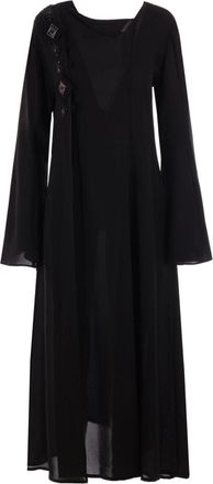 Yohji Yamamoto embroidered crede de chine dress - women - Silk - 1 - Black