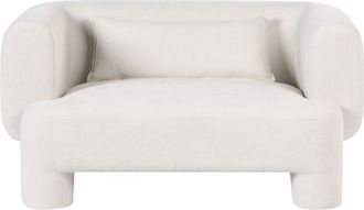 Beliani 2 Seater Sofa White Fabric Upholstery Plush Texture Cylindrical Legs Organic Style HOGBO