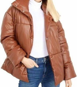 Avec Les Filles Ever Leather Cropped Puffer Coat In Caramel