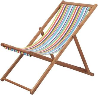 vidaXL Sdraio da Spiaggia Pieghevole Telaio Legno Tessuto Multicolore - Vidaxl
