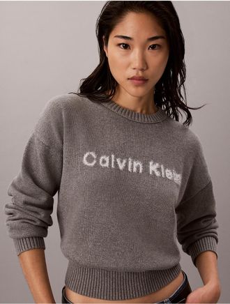 Calvin Klein Jeans Calvin Klein Womens Calvin Klein Logo Cropped Sweater - Grey - XL