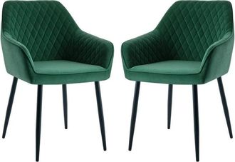 Ainpecca Dining Chairs 2pcs Velvet Kitchen Chairs Upholstered Seat with Backrest and Armrest Office chair, Green
