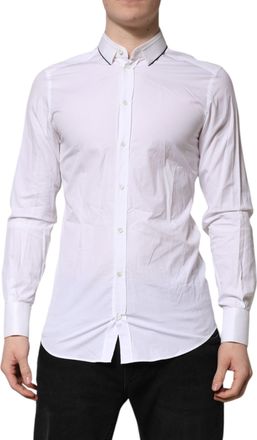 Dolce & Gabbana Mens White Cotton Gold Long Sleeves Formal Shirt Elastane