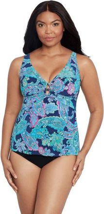 Trimshaper Molly Double Ring Plus Size Tankini Swimsuit Top in Peaceful Paisley at Nordstrom, Size 12