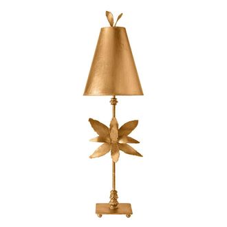 Loops Table Lamp Gold Tapered Shade Flower Leaf Design on Stem Gold Leaf LED E27 60W