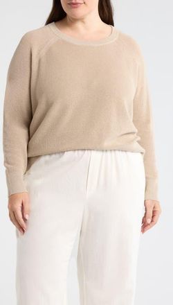 Eileen Fisher Organic Linen & Cotton Blend Crewneck Sweater in Undyed Natural at Nordstrom, Size 1X