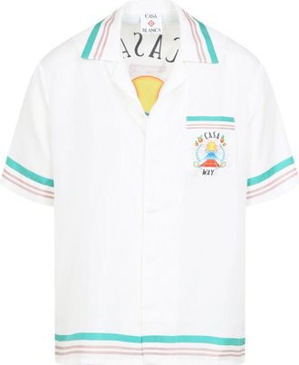 Casablanca White Silk Cuban Collar Shirt