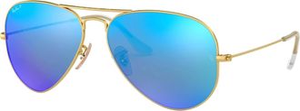 Ray-Ban Mens Aviator Sunglasses In Matte Gold/polarized Blue Mirror