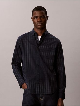 Calvin Klein Jeans Calvin Klein Mens Windowpane Washed Poplin Button-Down Shirt - Blue - M