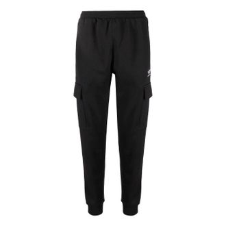 adidas Mens adidas originals Solid Color Logo Printing Cargo Bundle Feet Sports Pants/Trousers/Joggers Black HK9689