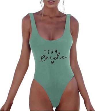 Generic Womens One-Piece Swimsuits Letter Print Swimwear Bride Squad Swimsuit High Cut Monokini Bridesmaid Team Bathing Suits Slim Bikini Monokini Bridesmaid 