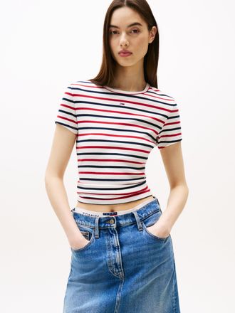 Tommy Jeans TJW SLIM ESSENTIAL RIB SS EXT Baumwollmischung, slim fit, figurbetont, in gerippter Struktur
