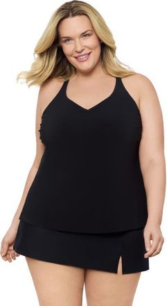 Aqua Green Plus Size Supportive Y-Back Full Coverage Tankini Swimsuit Top in Black at Nordstrom, Size 1X