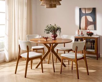 Castlery Brighton Round Dining Table, 47.2 Brown, Classic Cross-Leg Base, Solid Rubberwood
