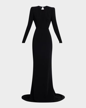 Stella McCartney Strong-Shoulder Backless Trumpet Gown