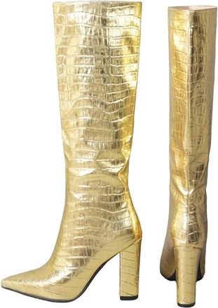 Generic Women Long Knee High Boots Pointed Toe Square Heel Modern Boots