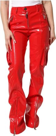 Dolce & Gabbana Glanzende Polyester Cargo Boot Cut Broek - Dames - Wijde Broeken - Rood - S - Polyester - Broeken