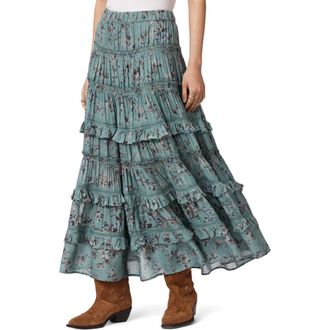 AllSaints Talia Floral Tiered Skirt in Vine Lake Blue at Nordstrom, Size 12 Us