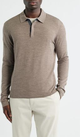 Robert Barakett Thomas Merino Wool Long Sleeve Polo in Oatmeal at Nordstrom, Size Xx-Large