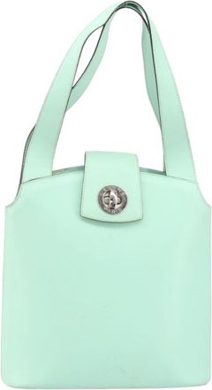 Celine Circle Logo Handbag Leather Green Leather Handbag (Pre-Owned)