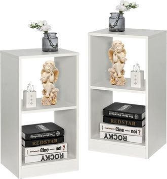 Costway Cosway 2 Estanter&iacute;as De Sal&oacute;n, Librer&iacute;a De 2 Niveles Blanca, Mesa Auxiliar, Dispositivo Antivuelco, 38 X 33 X 72,5cm, Estudio, Dormitorio, Sala De Est