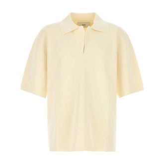 Ami Tops, Heren, Geel, M, Oversize Crème Viscose Polo Shirt